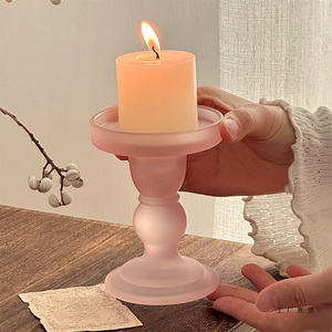 Porte-<span class=keywords><strong>bougie</strong></span> vintage rose en verre givré, élégant et luxueux <span class=keywords><strong>pour</strong></span> mariage, décoration de table à la maison - Product Image 4