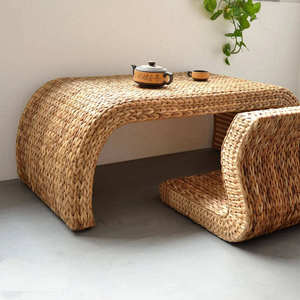 Juego de Mesa Baja Estilo Japonés - Mesa y Silla de Tatami de Jacinto de Agua Tejidos a Mano, Ecológicos, Precio Económico - Product Image 1