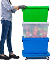 Caisses en plastique robustes avec couvercle, de qualité alimentaire, 100% neuves, en PP, pour le stockage, la logistique, le transport, empilables, pour le déménagement