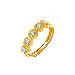 8 Simple 925 <b>Silver</b> 3mm Blue Topaz Halo Half Eternity <b>Rings</b> <b>Adjustable</b> Natural Stone Crystal Gemstone Gold Plated Stack Jewelry - Product Image 1