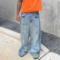Jeans en denim super baggy en coton bleu délavé jeans vintage surdimensionné avec poches plaquées jeans pour hommes