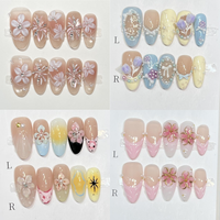 Lot de 10 faux ongles en gel peints à la main, magnifiques, de luxe, design personnalisé, faits à la main, à presser