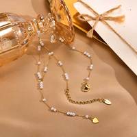 Niche Collier en acier inoxydable en forme de Y pour femmes sans ternissement PVD Plaqué or 18 carats Colliers de perles Colliers pendentif de mode