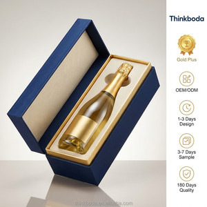 Caja de Regalo para Vino en Forma de <span class=keywords><strong>Libro</strong></span>, Color Azul Zafiro, con Marco Metálico Dorado y Tapa Magnética, para Aniversarios Especiales - Product Image 1
