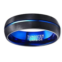 Cincin Pria Tungsten Garis Biru Lapis Biru IP 8mm, Perhiasan OBE Laris Manis