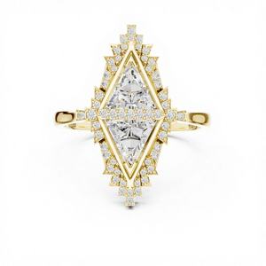 Anillo de Oro Amarillo de 14K con Diamante Triangular Cultivado en Laboratorio de 1.39 Ct, Certificado por IGI, para Mujer |   Anillo de Boda |   Nuevo Diamante Cultivado Chapado en Oro - Product Image 1