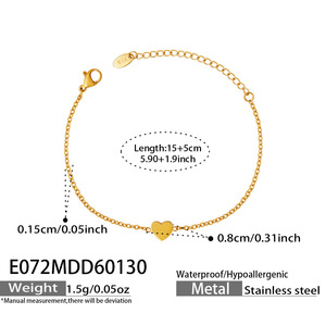 Minimalist Heart Pendant Chain <b>Bracelet</b> High Polished Anti Tarnish Stainless Steel <b>Bracelet</b> For Women - Product Image 6