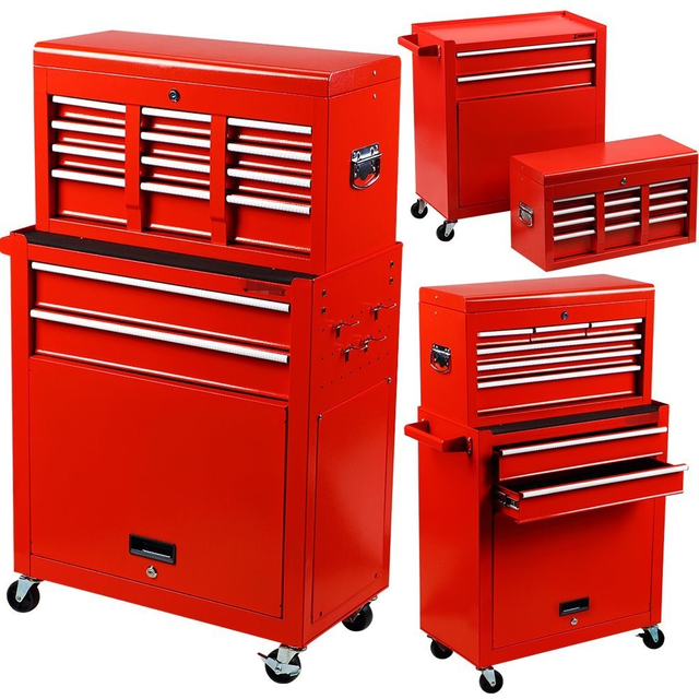 CE 8 Drawers Double Door Metal Rolling Combination Lockable Tool Cabinet for Workshop Storage Tools