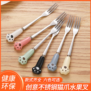 Cute Cat Paw Dessert Forks Stainless Steel 5 Pieces Dishwasher Safe For Kids Home Use - Product Image 4