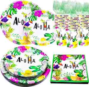 Assiettes en papier hawaïennes Aloha modernes OEM, directement de l'usine, jetables, pour décorations de fête d'anniversaire Luau - 9 décorations de fête hawaïennes - Product Image 2