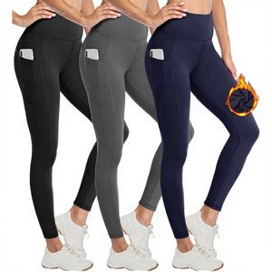 Leggings Térmicos Gruesos de Cintura Alta para Mujer, Personalizados al por Mayor, con Bolsillos, de Poliéster, Forrados de Felpa para Invierno, para Yoga - Product Image 3