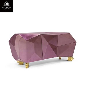 Buffet de luxe haut de gamme à <span class=keywords><strong>miroir</strong></span> géométrique diamanté avec base dorée pour salon, salle à manger, rangement, idéal pour villa et projets hôteliers - Product Image 5