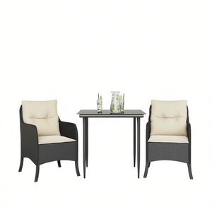 Ensemble de salle à manger de jardin en rotin noir 2 places, résistant aux intempéries, mobilier d'extérieur au design contemporain - Product Image 1