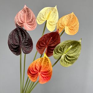 Fleur artificielle Anthurium Meng Jie à tige unique en PU, texture 3D, pour décoration de mariage et de maison - Product Image 1
