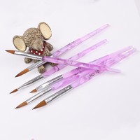 Ensemble de 6 pinceaux à ongles en acrylique avec logo personnalisé, manche en acrylique violet, kit de pinceaux à ongles en cristal, vente en gros pour les fournitures d'onglerie