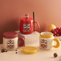 Tasse en céramique de danse du lion originale de luxe portable de haute qualité boîte-cadeau tasse en céramique au design classique