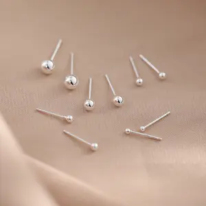 925 Sterling Silver Small Bead Ball Stud Earrings For Women Piercing Earring Classic Fine Jewelry Ear Hole Care Accessories