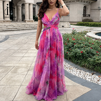 Robe longue maxi sans manches à bretelles spaghetti en maille imprimée sur mesure pour les vacances d'été et les fêtes, vente en gros OEM