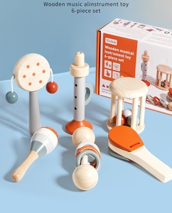 Juego de Instrumentos Musicales de Madera al por Mayor, Juguetes de Madera, Corneta, Castañuela, Maraca, Sonajeros, Juego de 6 Piezas - Product Image 4