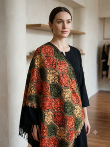 Elegant Embroidered Digital Print Viscose Shawl Long Fringe Traditional Winter <b>Scarf</b> Soft Warm Breathable Durable Classic - Product Image 2