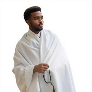 White Polyester <b>Ihram</b> Robe Hajj <b>Clothing</b> Loose Fit Long Sleeve Prayer Wear - Product Image 4
