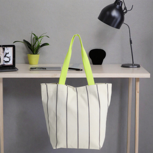 Striped Canvas Tote Bag Lightweight Large Capacity Shoulder <b>Handbag</b> Casual Shopper for Daily Travel - Product Image 3