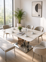 Table à manger moderne de luxe en marbre blanc Fendi, imperméable, pour appartement, hôtel, parc et villa - Meubles de salle à manger écologiques
