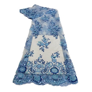 Nuevo diseño de telas de malla de lentejuelas con cuentas, precio más barato, tela <span class=keywords><strong>africana</strong></span> Peal, malla nupcial, bordado de boda, telas de encaje de Organza - Product Image 5