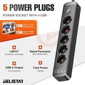 Hot bán xu hướng mới Châu Âu Dải điện màu đen 5 AC 3 USB 1 loại C mở rộng ổ cắm với chuyển đổi - Product Image 2