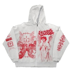 Felpa con Cappuccio Stile Americano Autunno Inverno, Nuova Stampa Digitale Lunga con Motivo Angelo e Lettere, 100% Cotone Felpato Anti-Pilling - Product Image 5