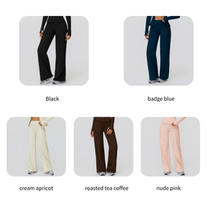 Casual Versatile Solid <strong>Fleece</strong> Lining Warm High-Waisted Wide-Leg Four-Way Stretch Pants Outdoor Sports Running Straight-leg Women - Product Image 2