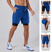 Shorts de sport pour homme en polyester/spandex avec logo imprimé sur le devant, taille mi-haute élastique, respirant, séchage rapide, anti-UV, décontracté, pour la gym