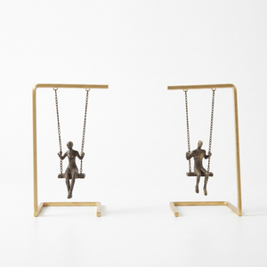 Sujetalibros de Metal con Figuras Oscilantes de Latón AK, Juego de 2, Acabado Negro y Latón, Decorativos para Mesa, Decoración del Hogar - Product Image 5