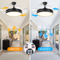Ventilateur de plafond lumineux électrique pliable à moteur CC, 4 pales, télécommande, pour hôtel
