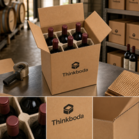 Boîte d'expédition pour 6 bouteilles de vin, emballage en carton ondulé durable avec inserts en pulpe moulée protectrice pour les vignerons