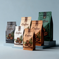 Sacs à café à fond plat écologiques imprimés sur mesure de 250 g, 500 g, 1 kg avec valve et fermeture éclair pour l'emballage des aliments pour animaux de compagnie, matériau de qualité alimentaire