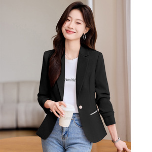 Ivory Blazer Women Solid Color Polyester Worsted Anti-Wrinkle Suit Top Spring Autumn 2025 - Product Image 3