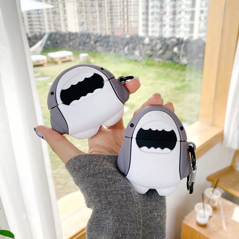 Capa de silicone grande dos fones de ouvido dos desenhos animados, do tubarão do oem personalizado, acessórios de cobertura