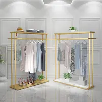 High Quality Gold Display Shelf Furniture Clothing Display Rack Stand Design for Garment Store