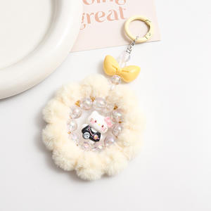 DIY Sangle de téléphone en pompon doux et moelleux avec perles, porte-clés lumineux en forme d'animal de dessin animé, en acrylique écologique, rond, pour Noël, pour filles, mignon, Kawaii, cadeau - Product Image 3