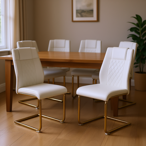 Ensemble de chaises de salle à manger modernes en cuir Pu blanc, 6 pièces, pieds dorés, sièges rembourrés pour salle à manger, cuisine, salon, chambre à coucher - Product Image 2