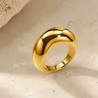 Bague de mode unisexe en acier inoxydable plaqué or 18 carats, brillante, polie, massive, bombée et incurvée, étanche, pour usage quotidien