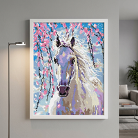B&C ART Square 30x40cm Kit Seni Berlian DIY yang Dapat Dipersonalisasi Mudah Dilakukan Dekorasi Rumah Kuda Putih Bunga Gaya Klasik Dilukis Tangan
