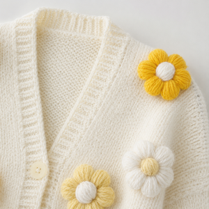 Cardigan en tricot court pour femme, rose épaisse, style rétro, fait main au crochet, motif floral, cadeau personnalisé pour l'hiver - Product Image 6