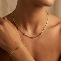 Ensemble collier et bracelet CLIORO en acier inoxydable minimaliste, résistant à l'eau et au ternissement, avec chaîne serpent et perles ovales, pour femmes