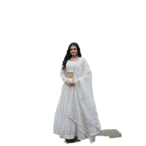 Conjunto Lehenga Choli Blanco Mujer Diseñador - Product Image 1