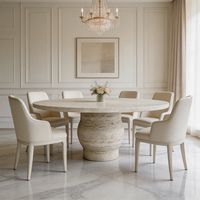 Table à manger en travertin naturel 180 cm 74 cm, piédestal sculptural, mobilier de maison australien moderne et luxueux