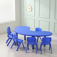 Ensemble table et chaise de dessin animé pour enfants, bureau et chaise de maternelle, pour dessin, jeu et apprentissage, en plastique, réglable en hauteur, en forme de lune