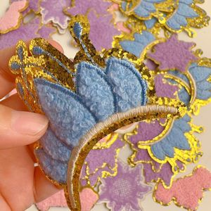 New <b>Iron</b> on Gold Edge Chenille Embroidered Christmas Crown Snow Patch - Product Image 4