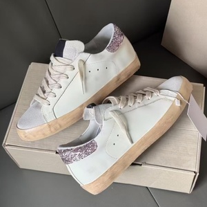 Retro distressed sneakers genuine leather casual shoes with <b>glittery</b> heels and durable soles low-<b>top</b> women's athletic shoes - Product Image 2